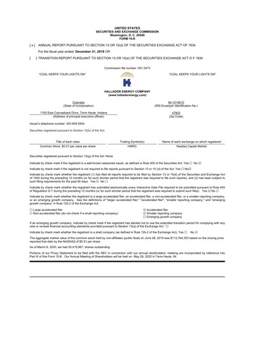 Thumbnail Hallador Energy Company
 10-K Annual Report 2019