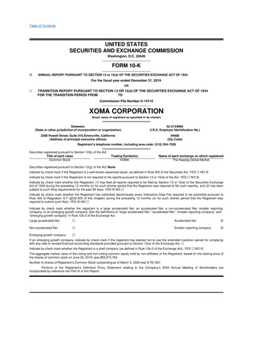 Thumbnail XOMA Royalty 10-K Annual Report 2019