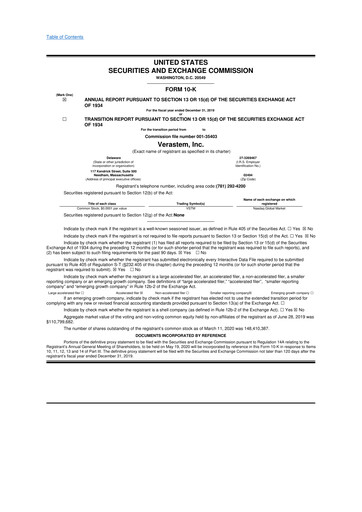 Thumbnail Verastem Oncology
 10-K Annual Report 2019