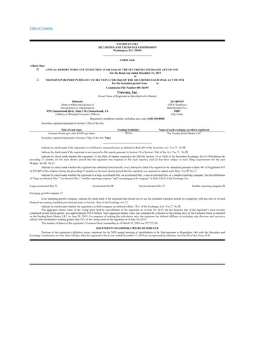 Thumbnail Trevena 10-K Annual Report 2019