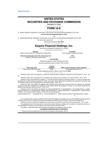 Thumbnail Esquire Financial Holdings 10-K Annual Report 2019