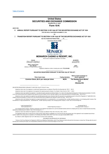 Thumbnail Monarch Casino & Resort 10-K Annual Report 2019