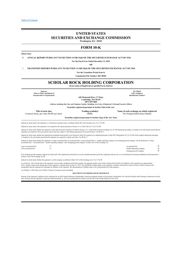 Thumbnail Scholar Rock Holding 10-K Annual Report 2019