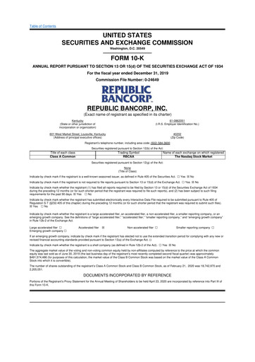 Thumbnail Republic Bank 10-K Annual Report 2019
