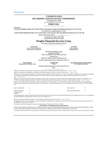 Thumbnail Peoples Financial Services 10-K Annual Report 2019