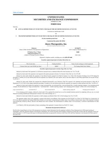 Thumbnail Akero Therapeutics 10-K Annual Report 2019