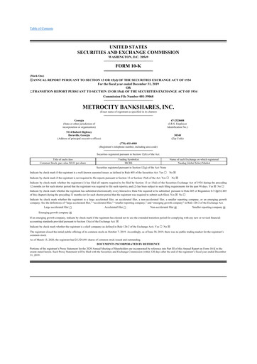 Thumbnail MetroCity Bankshares 10-K Annual Report 2019