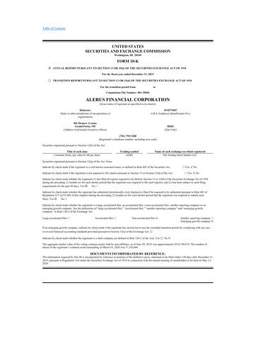 Thumbnail Alerus Financial 10-K Annual Report 2019