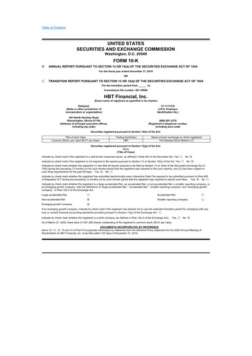 Thumbnail HBT Financial 10-K Annual Report 2019