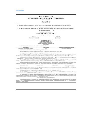 Thumbnail Jaguar Health 10-K Annual Report 2019