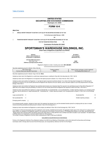 Thumbnail Sportsman's Warehouse 10-K Annual Report 2019