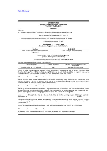 Thumbnail Agree Realty
 10-Q Quarterly Report FY2020 