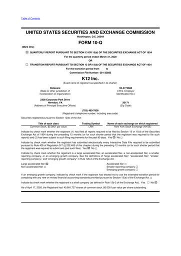 Thumbnail Stride (K12 Education)
 10-Q Quarterly Report FY2020 