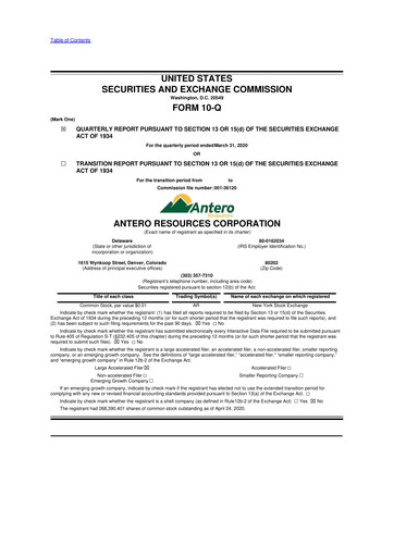 Thumbnail Antero Resources
 10-Q Quarterly Report FY2020 