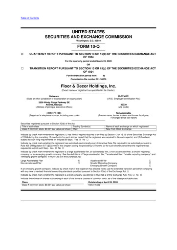 Thumbnail Floor & Decor

 10-Q Quarterly Report FY2020 