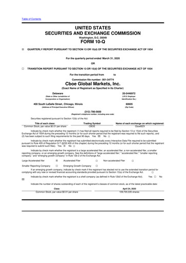 Thumbnail Cboe Global Markets 10-Q Quarterly Report FY2020 