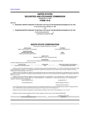 Miniature South State Corp 10-Q Rapport trimestriel 2020 