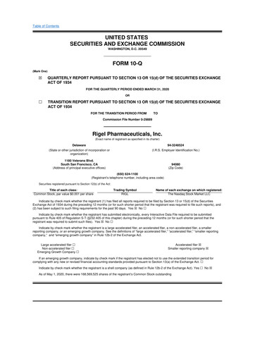 Thumbnail Rigel Pharmaceuticals 10-Q Quarterly Report FY2020 