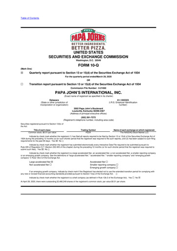 Thumbnail Papa John's Pizza
 10-Q Quarterly Report FY 