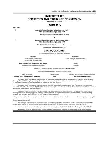 Vorschaubild B&G Foods

 10-Q Quartalsbericht 2020 