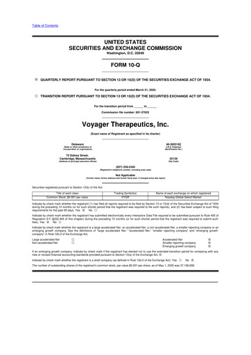 Thumbnail Voyager Therapeutics
 10-Q Quarterly Report FY2020 