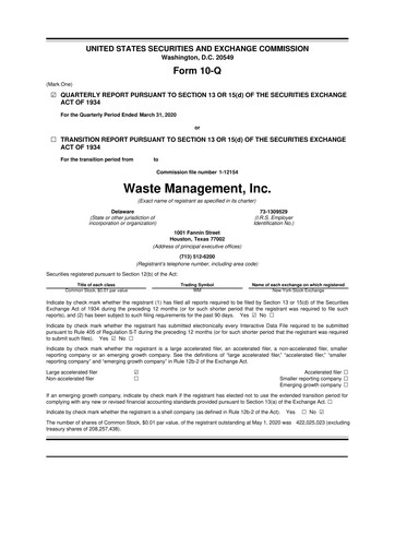 Thumbnail Waste Management 10-Q Quarterly Report FY2020 