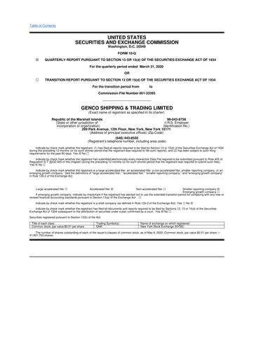 Vorschaubild Genco Shipping & Trading 10-Q Quartalsbericht 2020 