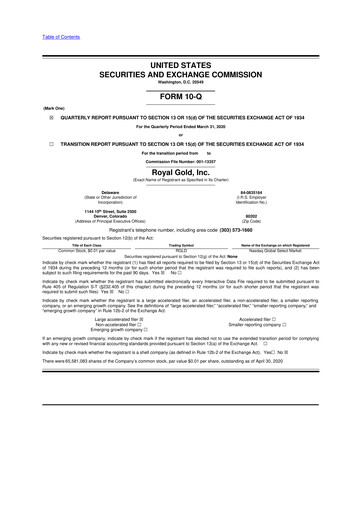 Vorschaubild Royal Gold
 10-Q Quartalsbericht 2020 