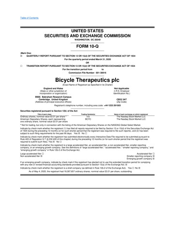 Thumbnail Bicycle Therapeutics 10-Q Quarterly Report FY2020 