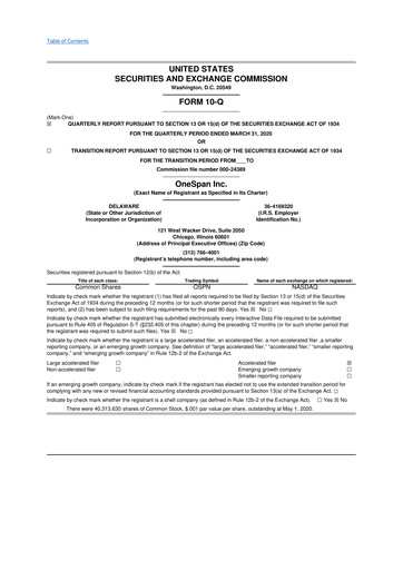 Vorschaubild OneSpan 10-Q Quartalsbericht 2020 