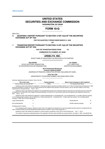 Thumbnail Ardelyx 10-Q Quarterly Report FY2020 