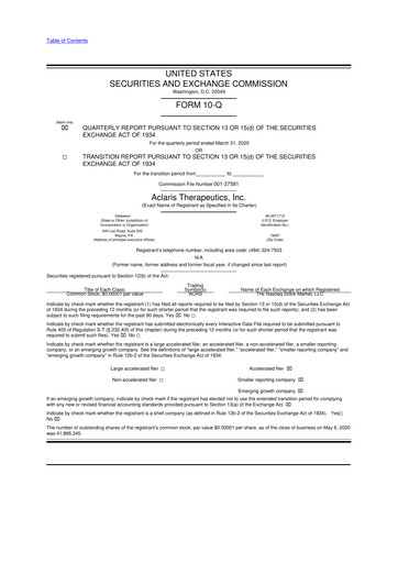 Thumbnail Aclaris Therapeutics 10-Q Quarterly Report FY2020 