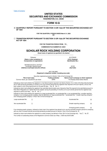 Thumbnail Scholar Rock Holding 10-Q Quarterly Report FY2020 