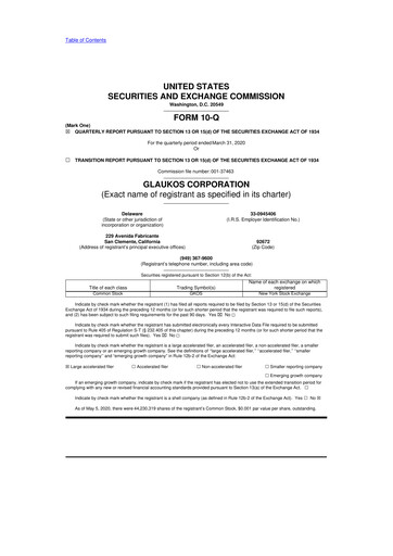 Thumbnail Glaukos 10-Q Quarterly Report FY2020 