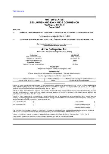 Thumbnail Axon Enterprise
 10-Q Quarterly Report FY2020 