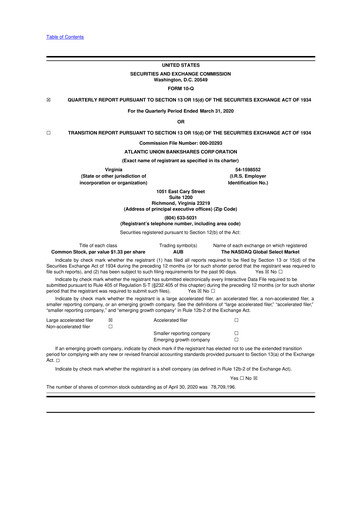 Vorschaubild Atlantic Union Bankshares 10-Q Quartalsbericht 2020 