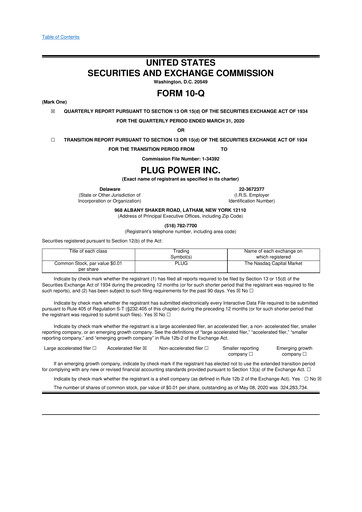 Thumbnail Plug Power 10-Q Quarterly Report FY2020 