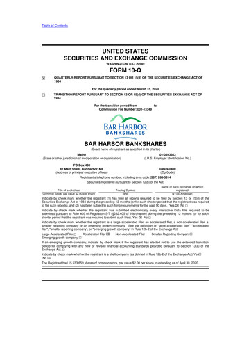 Thumbnail Bar Harbor Bankshares

 10-Q Quarterly Report FY2020 