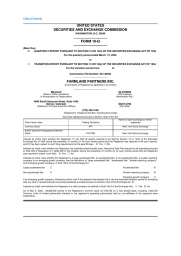 Thumbnail Farmland Partners
 10-Q Quarterly Report FY2020 