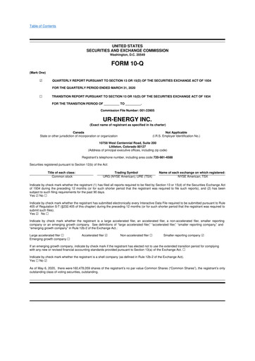 Thumbnail Ur-Energy 10-Q Quarterly Report FY2020 