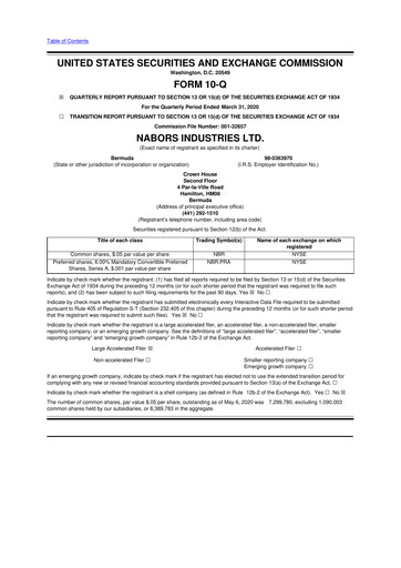 Miniature Nabors Industries
 10-Q Rapport trimestriel 2020 