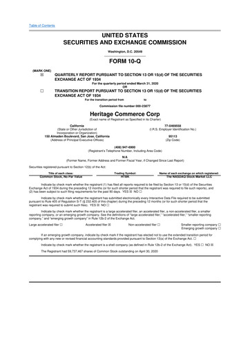Thumbnail Heritage Commerce 10-Q Quarterly Report FY2020 