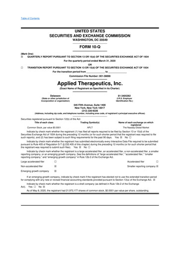 Thumbnail Applied Therapeutics 10-Q Quarterly Report FY2020 