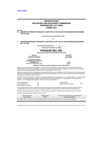 Thumbnail Passage Bio 10-Q Quarterly Report FY2020 