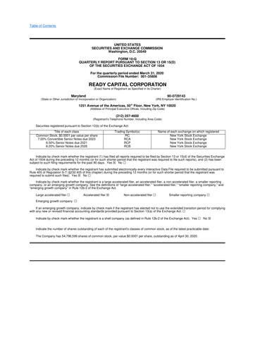 Thumbnail Ready Capital
 10-Q Quarterly Report FY2020 