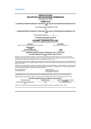 Thumbnail Axsome Therapeutics
 10-Q Quarterly Report FY2020 