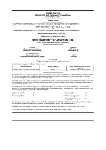 Thumbnail SpringWorks Therapeutics 10-Q Quarterly Report FY2020 