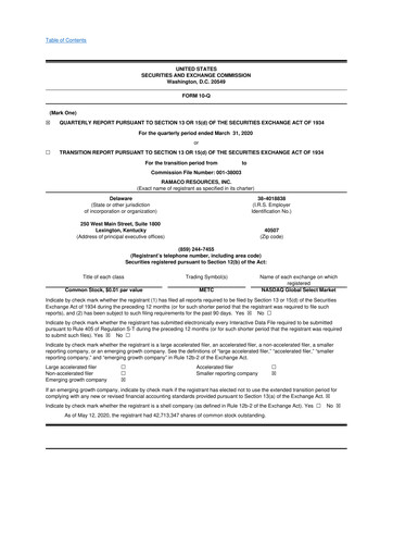 Thumbnail Ramaco Resources
 10-Q Quarterly Report FY2020 