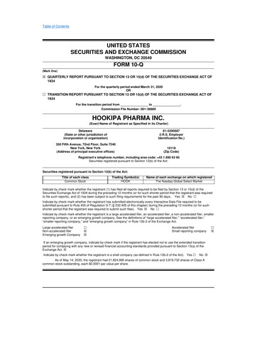 Miniature HOOKIPA Pharma 10-Q Rapport trimestriel 2020 