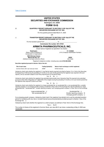 Miniature Armata Pharmaceuticals 10-Q Rapport trimestriel 2020 